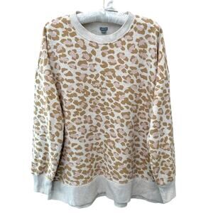 AERIE | Leopard Print Sweatshirt Tan Pink Pullover Cozy Animal Print | Medium